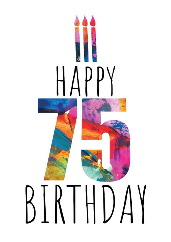 Beautiful 75th Birthday Card - Colourful Abstract Art Design - Three Candles created by size3art