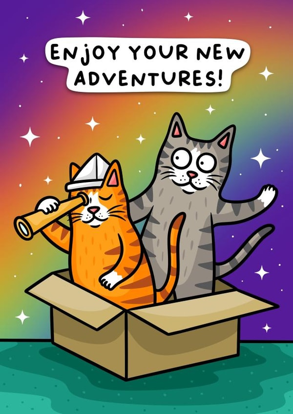 Enjoy your new adventures- cats in a box cute leaving - new home - new job card created by Wafflemamaart