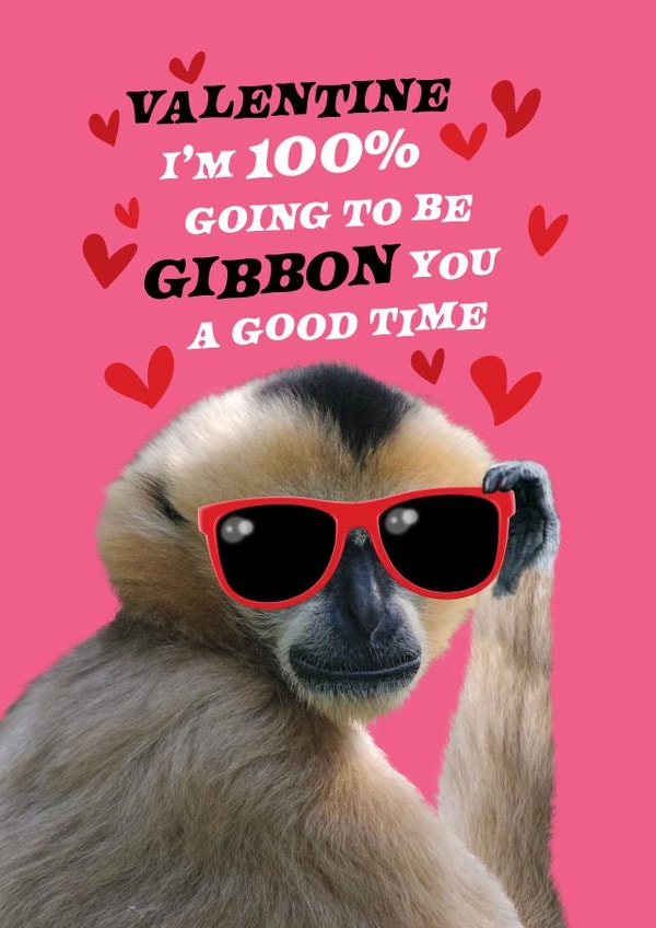 Funny Valentine's Card For Significant Other - Cheeky Monkey Gibbon - Pun created by Pink wink