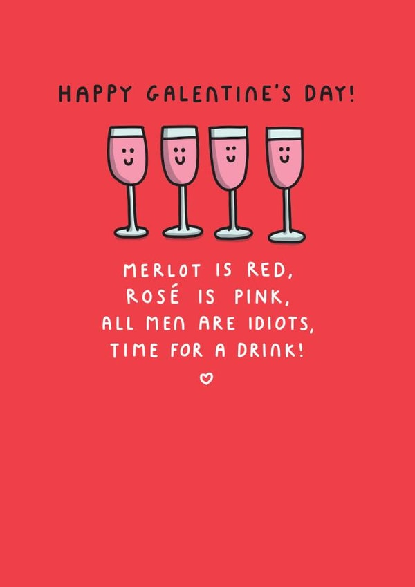 Merlot Is Red, Rose Is Pink... Funny Wine Galentine's Day Valentine Card created by mungo and shoddy