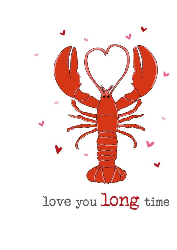 Cute Valentine's day Card - Lobster - Love You Long Time created by Dandelion Stationery