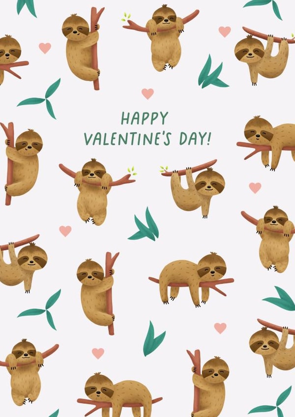 Cute Valentine's Day Card - Sloth - Animal created by Evie Garnett Designs