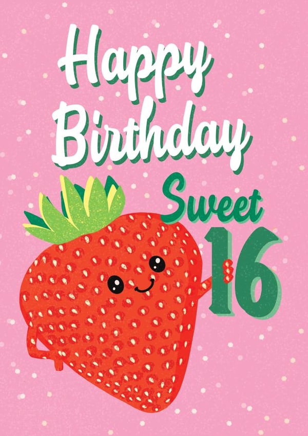 Sweet 16 Birthday Card - Cute Strawberry Age 16 Birthday Card For Daughter created by Nicky Marinelli