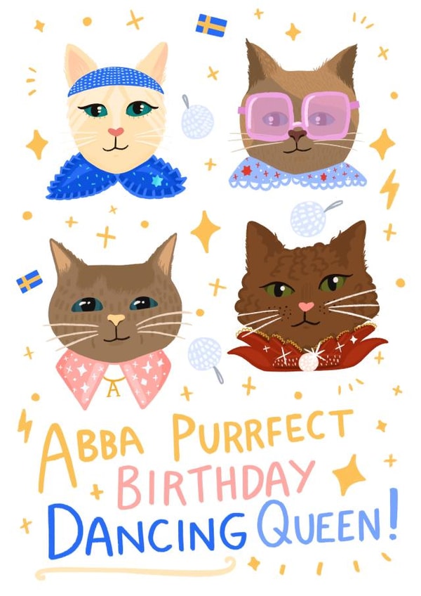 Music Birthday Card - Abba - Cat - Purfect - Pun created by URGHH Card Co.