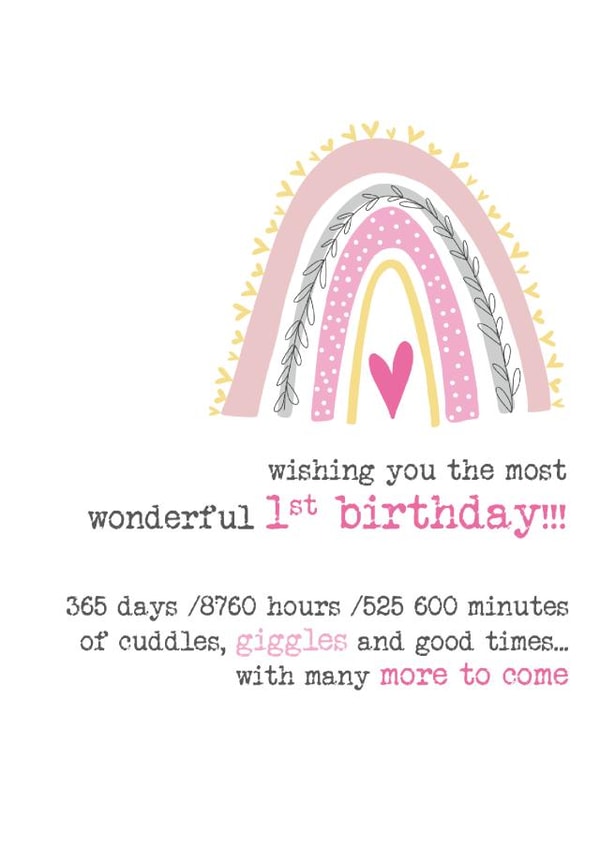 Cute Birthday Card - 1st - Girl - Pink created by Dandelion Stationery