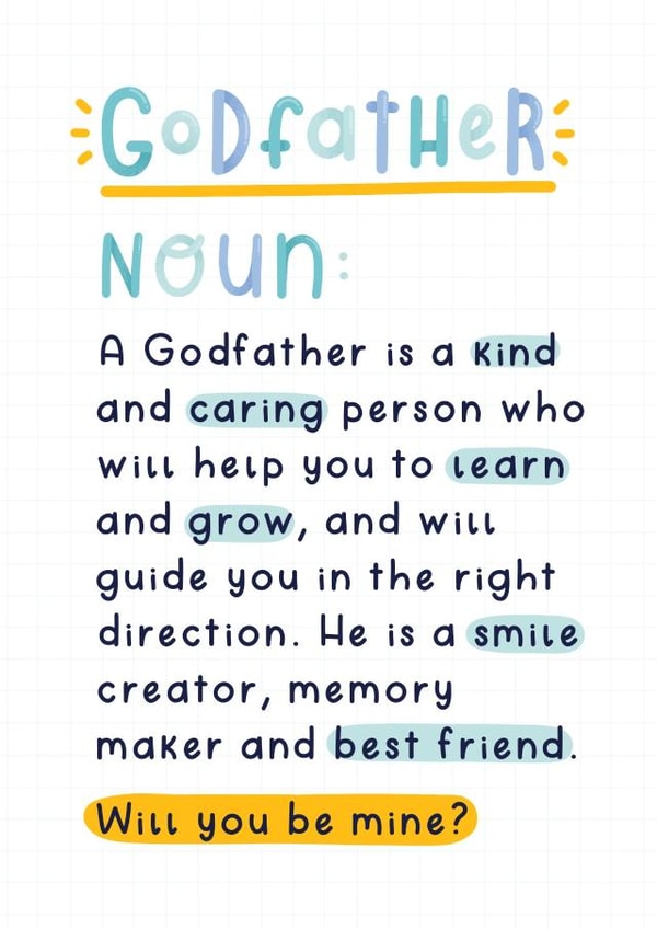 Will you be my Godfather - Godfather Definition Card created by Joanne Hawker