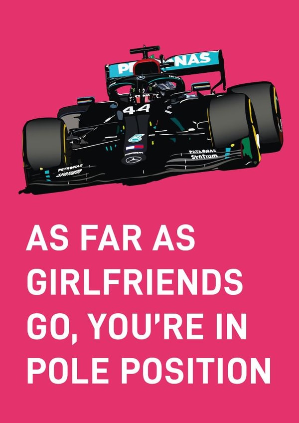 Motor racing themed valentines card for your girlfriend created by Quinton cards