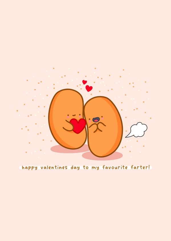 Cute baked bean valentines card - Kawaii card - food pun created by Rosalie Perl