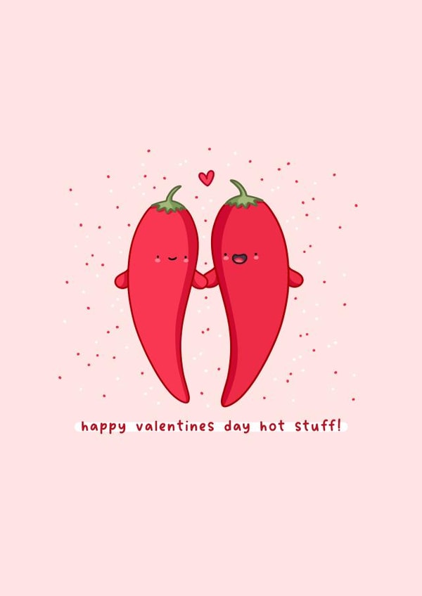 Cute chilli pun valentines card - Kawaii card - food pun created by Rosalie Perl