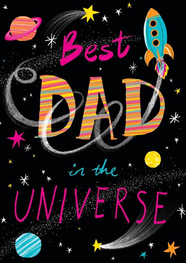 Cute Father's Day card - Best dad - Space, Planets, and rockets created by Paula Bowles