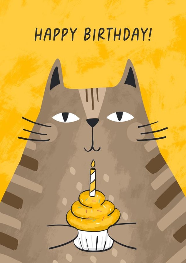 Cute tabby / moggy cat with cake Birthday card! created by Evie Garnett Designs