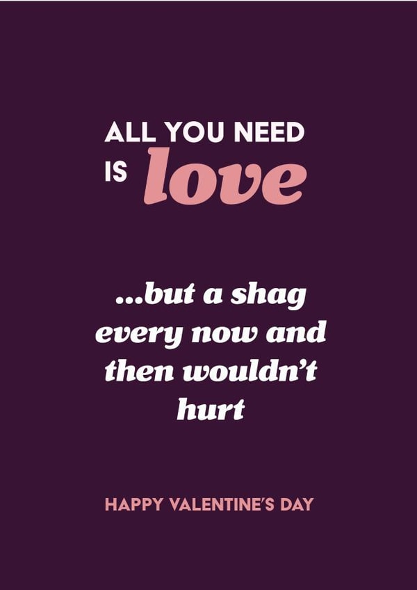 Love shag sex funny Valentine's Day card for boyfriend girlfriend wife husband created by Daisy Jo Design