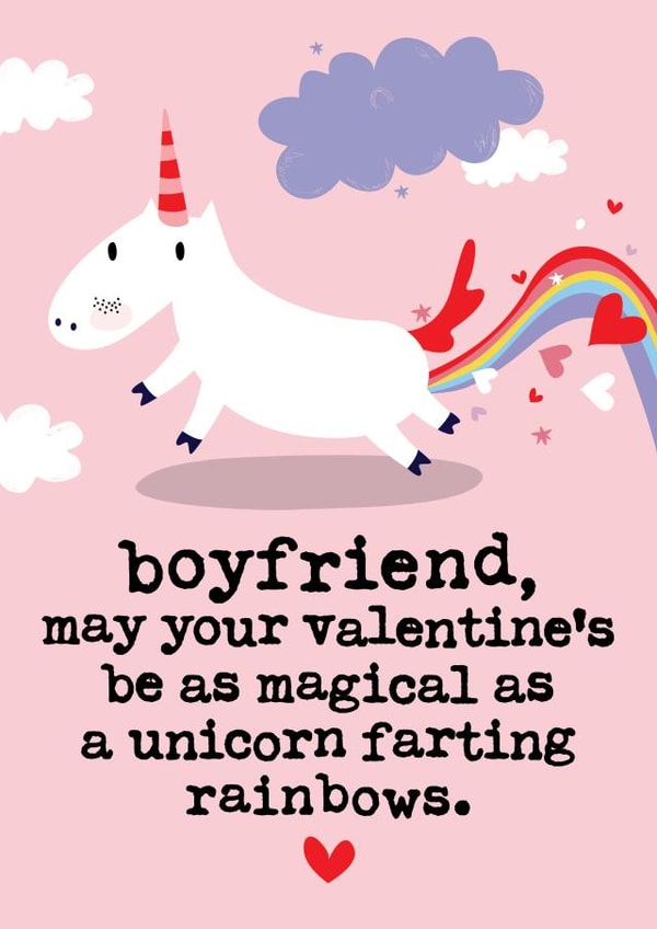 Funny Valentine's Day Card for Boyfriend - Farting Unicorn created by Mrs Best Paper Co.