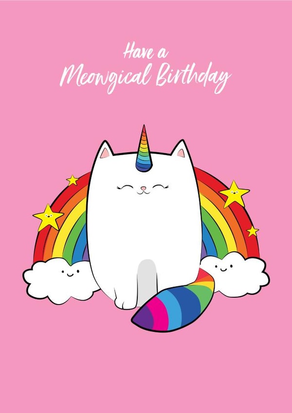 Cute Birthday Card - Meowgical - Magical - Rainbow Cat created by TACHE