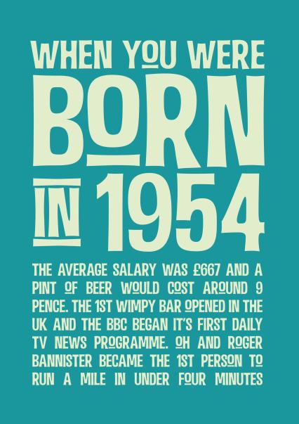 70th Birthday Card - born in 1954 - memories of 1954 | thortful