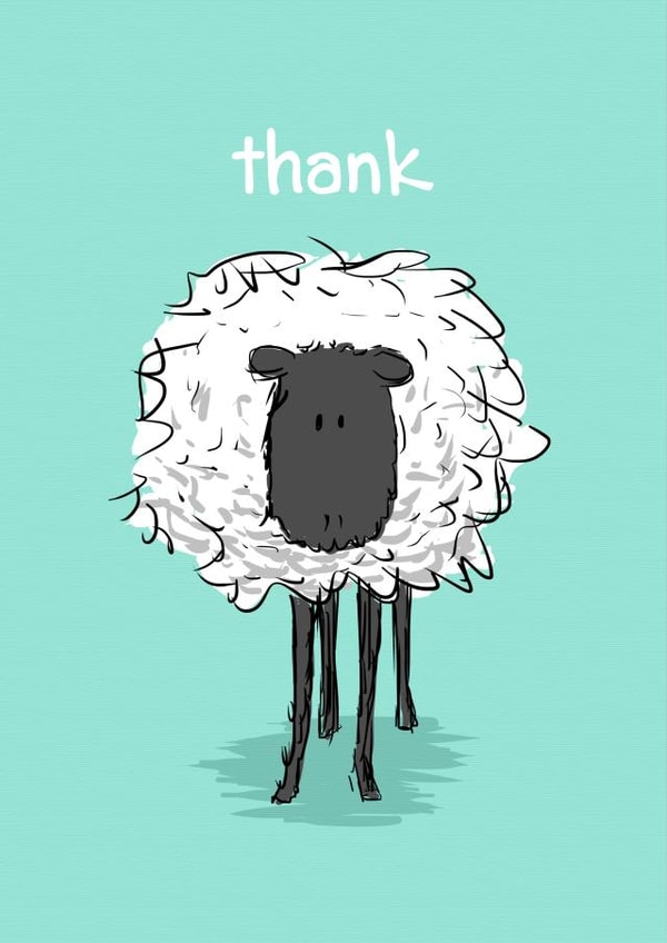 Thank Ewe - Thank You Card - Pun Funny Sheep Card - Cute Illustration Card created by Scruffy Cat