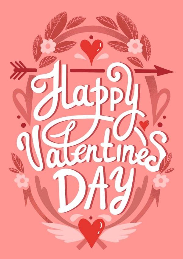 Happy Valentines Day, cute, classic, heart, flower, lettering, beauty card created by Daria Radzhabova