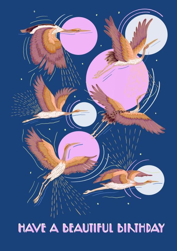 Pretty Birthday Card - Japanese Cranes created by AmySrvc Illustration
