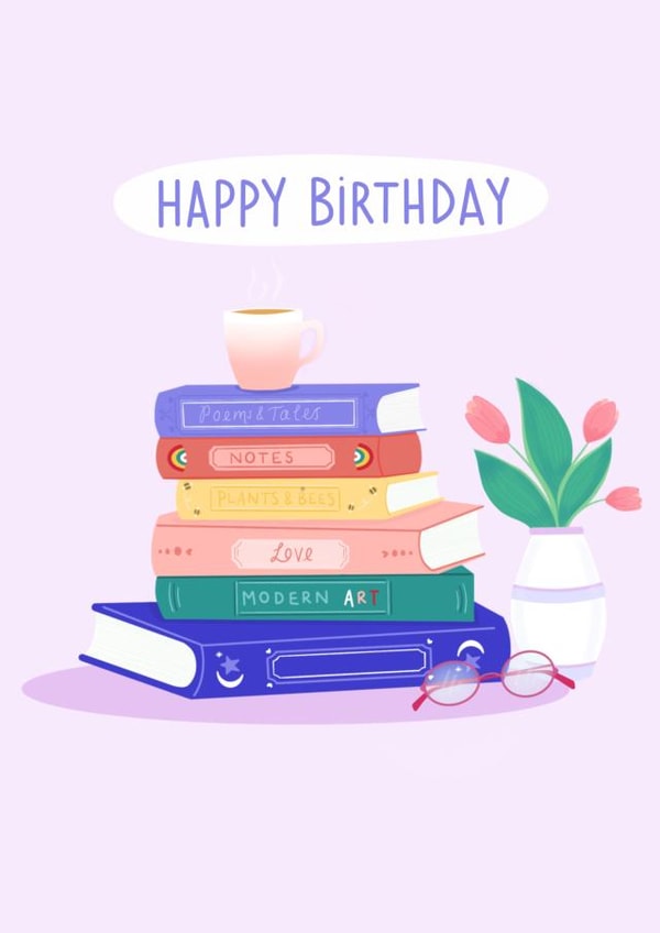 Cute Birthday Card - Bookworm created by Emma Tobey Illustration