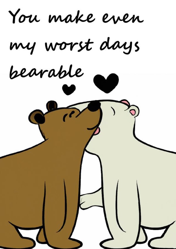 Cute Anniversary or Valentines card for your significant other. Loving bear pun. created by Laughable Letters