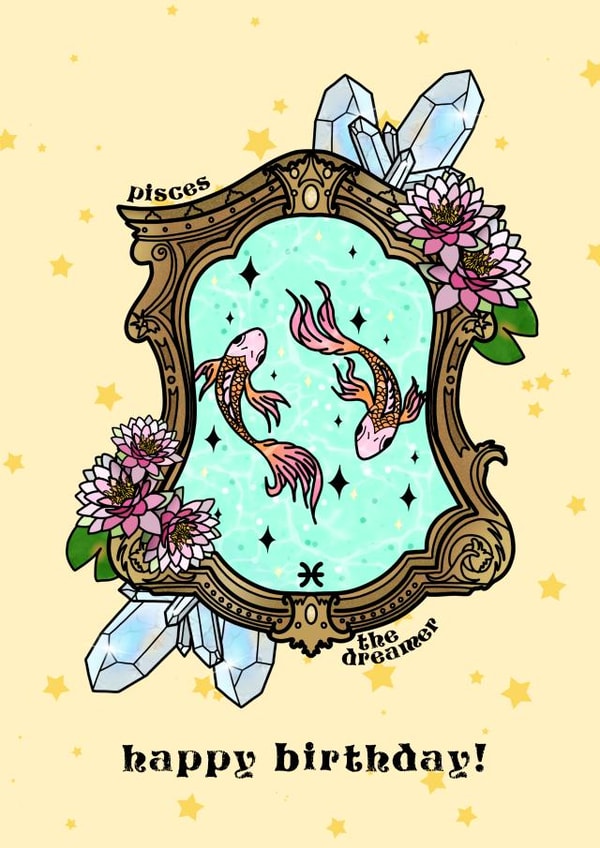 Cute Birthday Card - Pisces - Zodiac created by The Modest Lobster