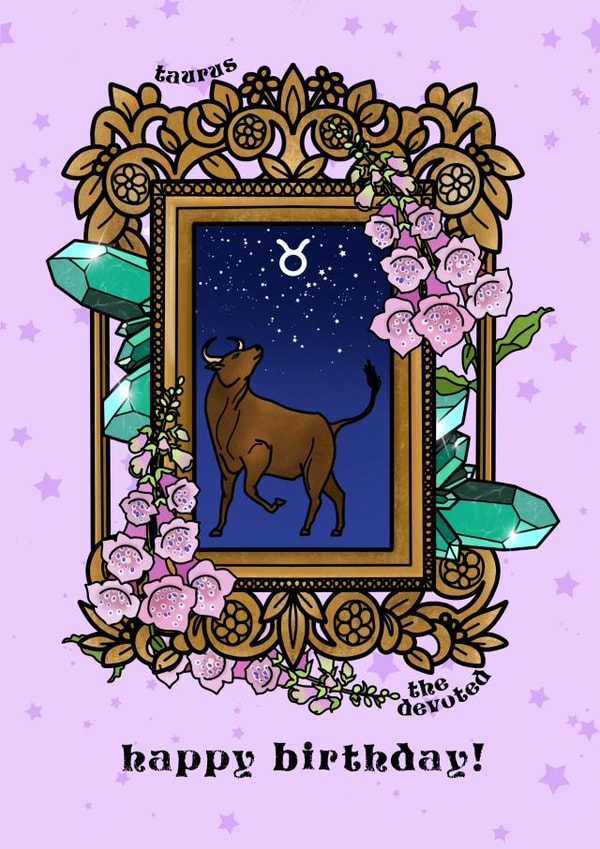Taurus Signs of the Zodiac Birthday Card created by The Modest Lobster