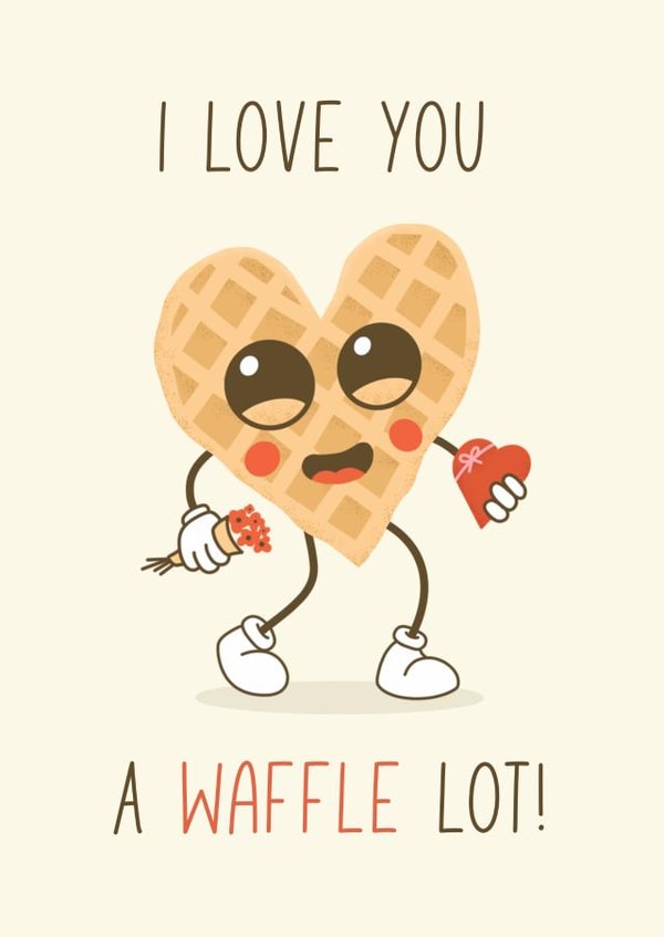 Cute waffle valentines card. I love you a waffle lot. Retro illustration. created by abtchlr