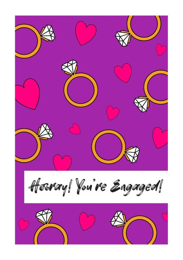 Cute engagement card for couples - diamond ring & hearts - hooray you’re engaged created by Bloom & Lark Designs