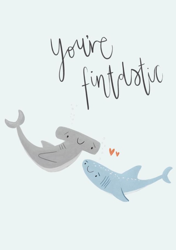 Cute Valentine's Day/Anniversary Card - Shark - You're Fintastic - Punny created by Mint and Pickle