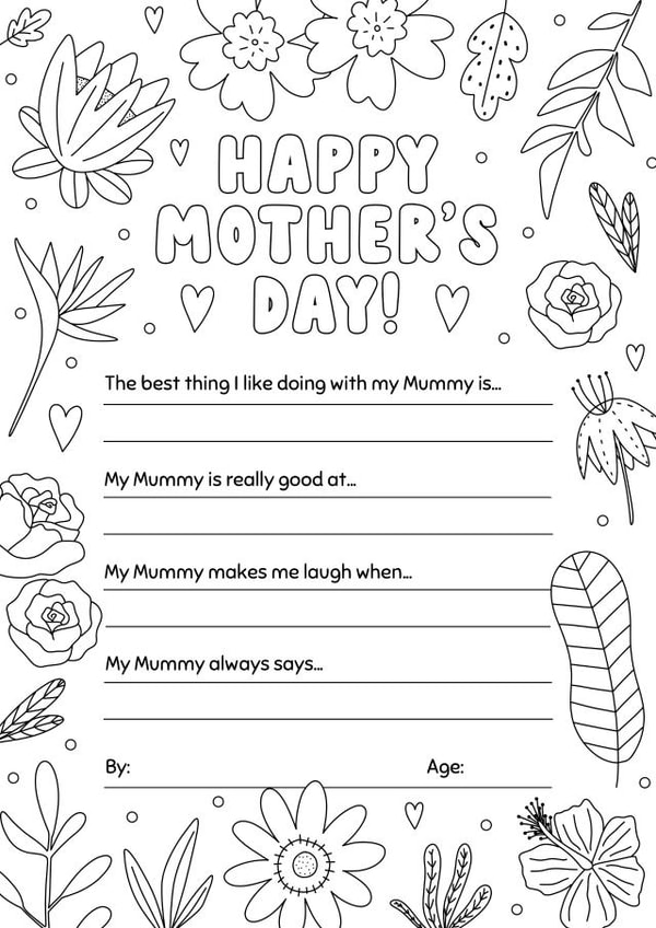 Cute Mother's Day Card - Colour In - Flowers - Mummy created by Evie Garnett Designs