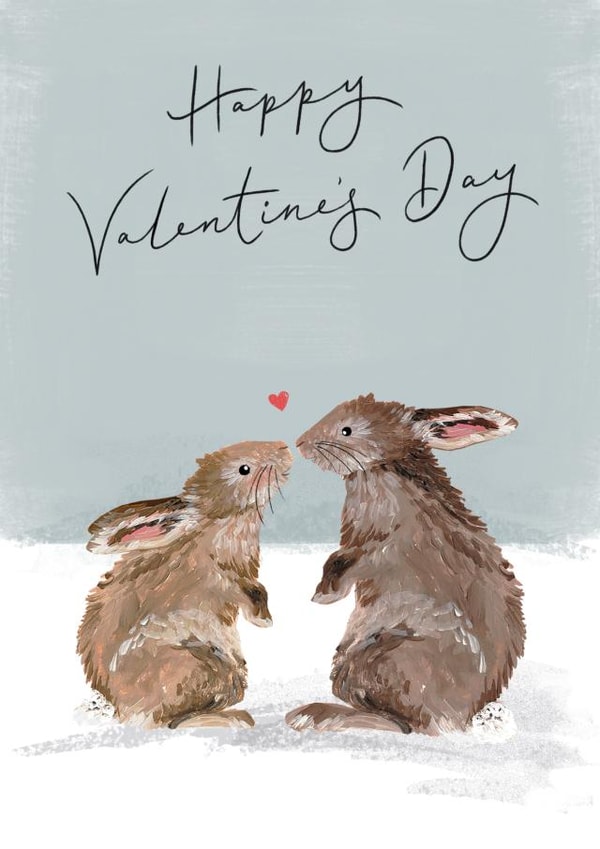 Cute Valentine's Day card - Rabbits - Bunnies - Kissing created by Making Meadows Ltd