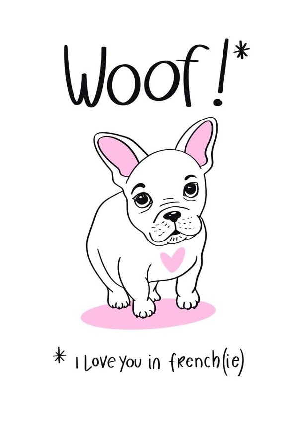 Cute and funny Valentine's Day card - French bulldog - I love you created by Anita Parson Studio