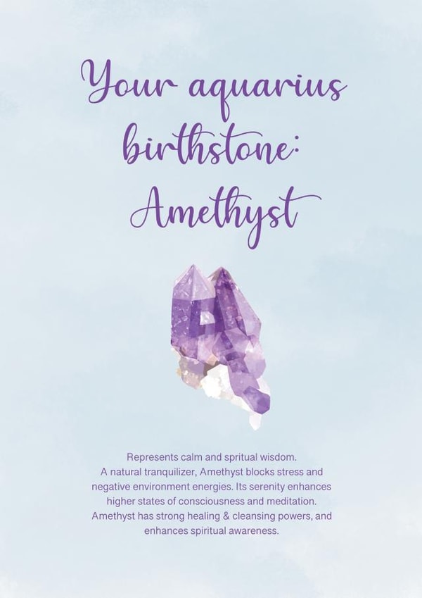 Birthday card - Birthstone per zodiac sign - Your Aquarius birthstone: Amethyst created by Noura Mokhtar