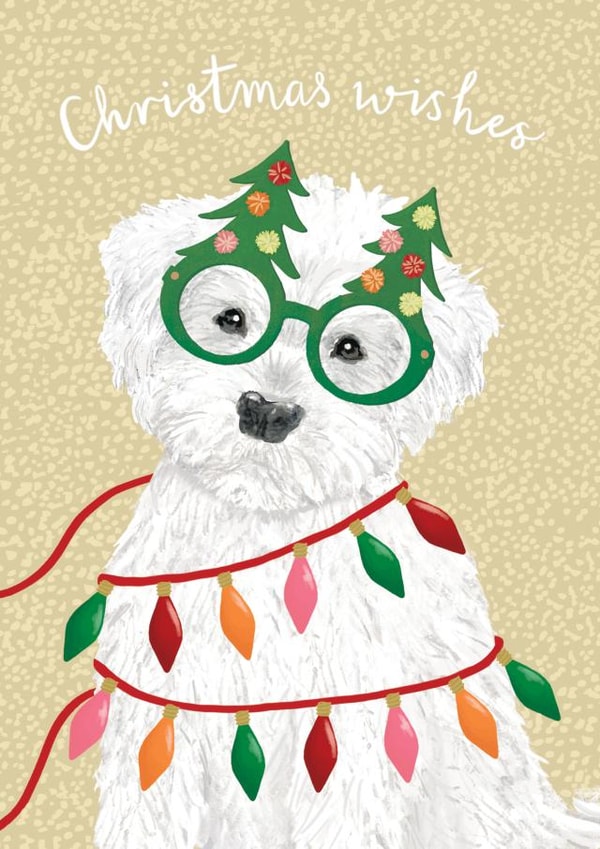 Cute Christmas card - Dog with Christmas tree glasses - Christmas Wishes created by Louise Tiler