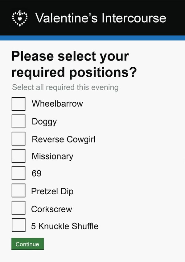 Cheeky | Rude | Naughty | Valentines | Government Form Valentine's Sexual Positions Card created by Pottsy Prints