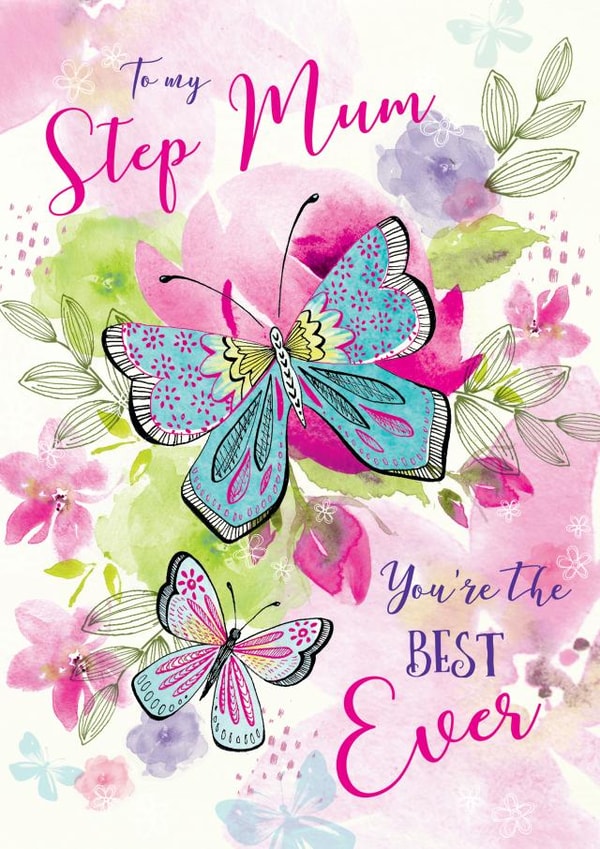 Cute Mother's Day Card - Step Mum - Best Ever - Butterflies - Watercolour created by Di Brookes Design