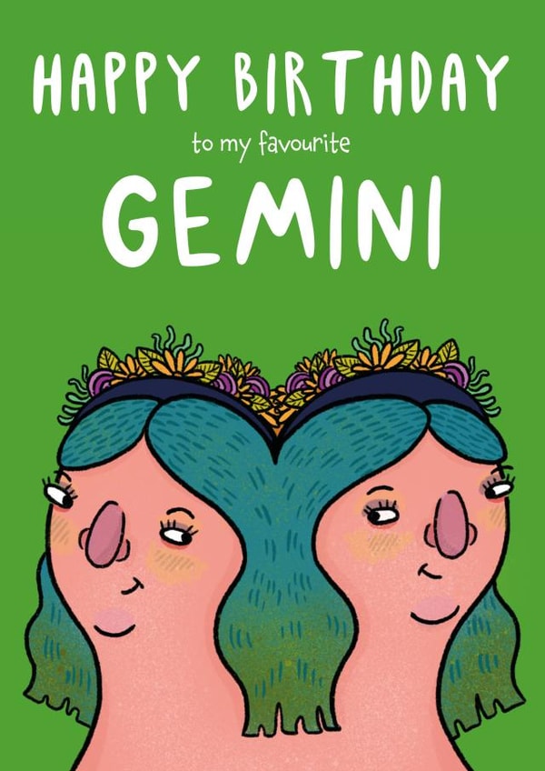 Cute birthday card - Gemini - May - June - Zodiac created by Charlotte Caswell