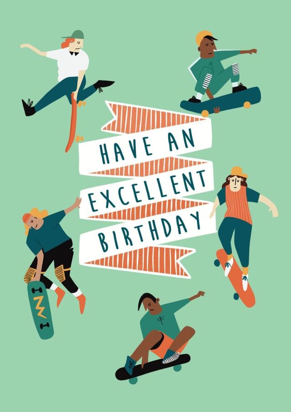 Cute Birthday Card - Excellent Skater created by Vallely Studios