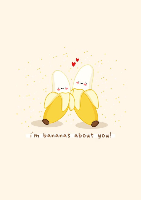 Cute anniversary or valentines card - bananas about you - Kawaii card - Punny created by Rosalie Perl