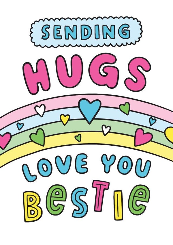 Cute Thinking Of You Card - Sending Hugs Love You Bestie, created by Josie Gledhill