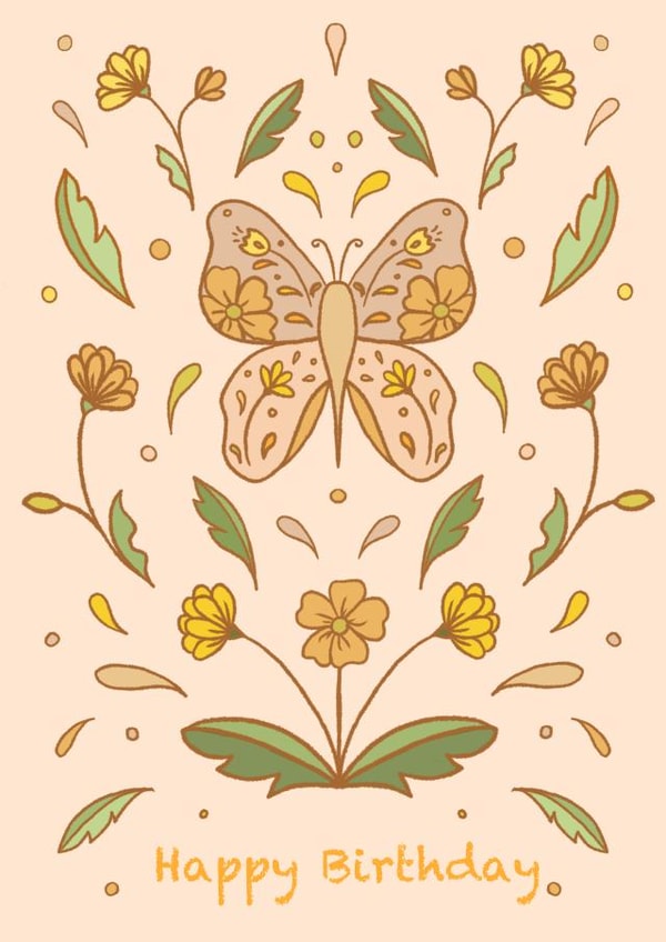 Butterfly Happy Birthday - retro flowers - groovy colours created by Paper Ink Alchemy 