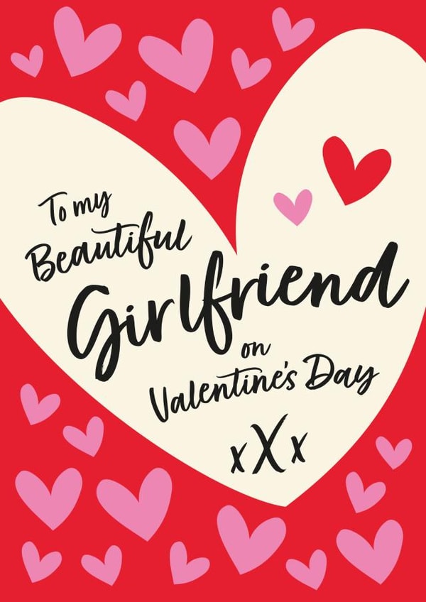 Valentinstagskarte Für Freundin | Romantische Liebeskarte 'Happy Valentine's Day To My Beautiful Girlfriend' | 148x148mm Mit Umschlag