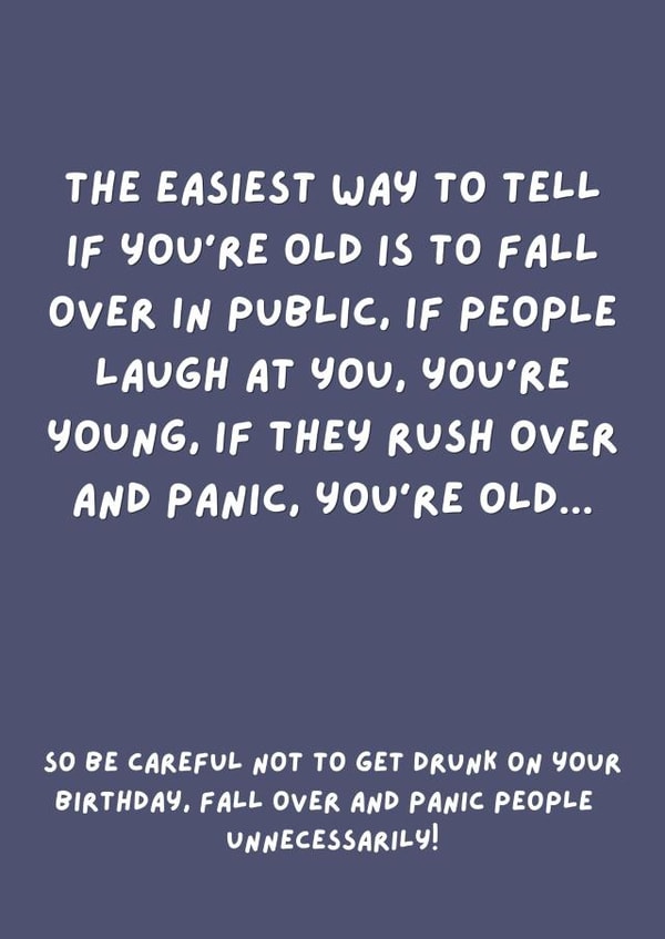 cheeky birthday card - fall over created by original fox designs