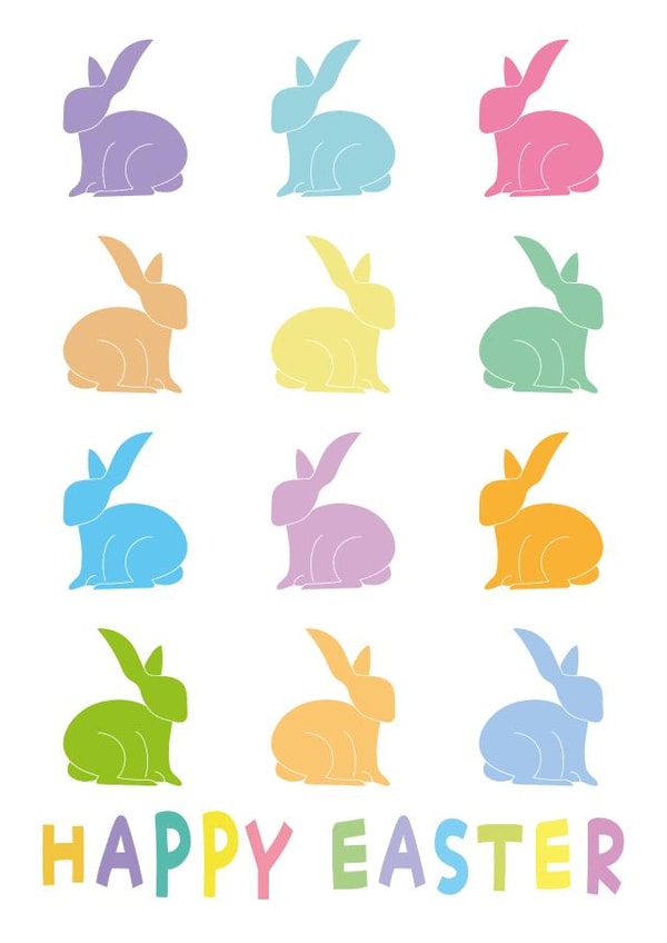 Cute Easter Card - Colourful Bunnies - Happy Easter created by size3art