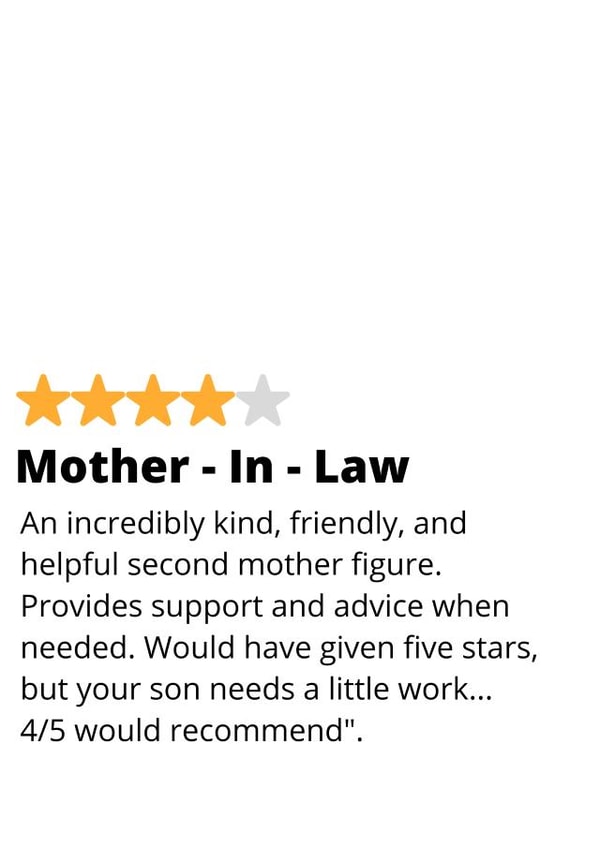 Funny Mother's day card - Mother-in-law - Star rating created by original fox designs