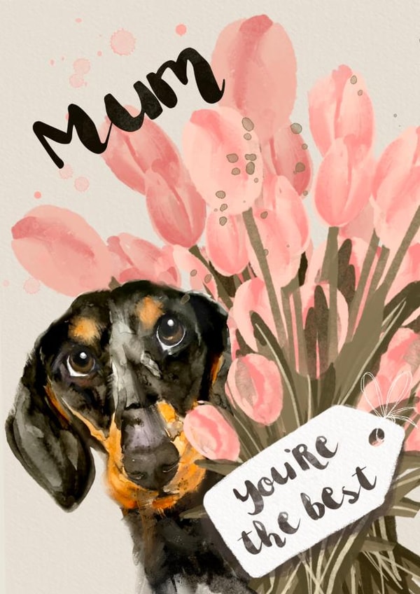 Black and Tan Dachshund Mother’s Day or Birthday card - Mum you’re the best created by Jo Scott Art