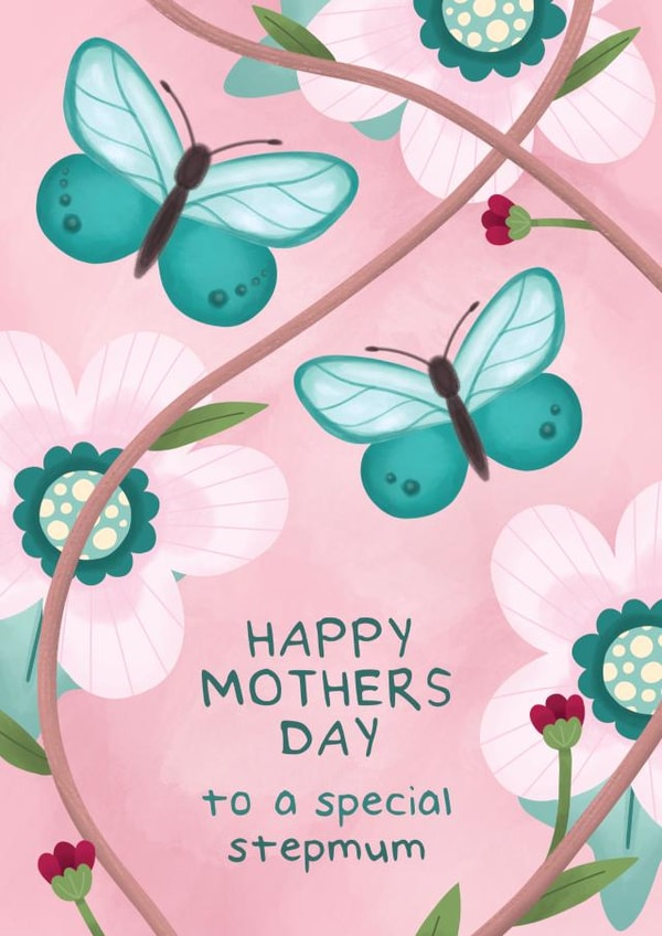 Stepmother Mother's Day Card - Special Stepmum - Beautiful Floral Butterflies created by Bev O'Connor || @oconnordesign