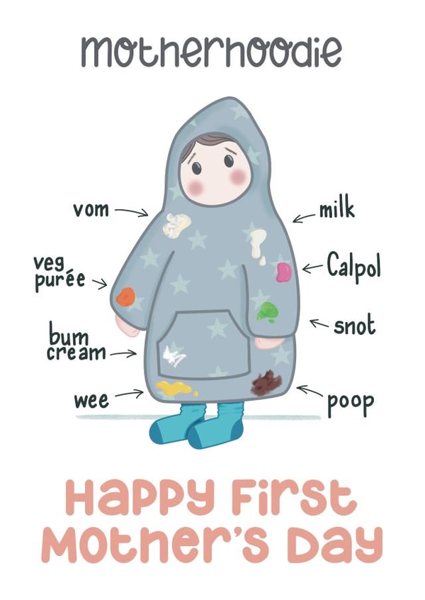 Funny First Mother’s Day Card For New Mum - Motherhoodie created by Presents Felt