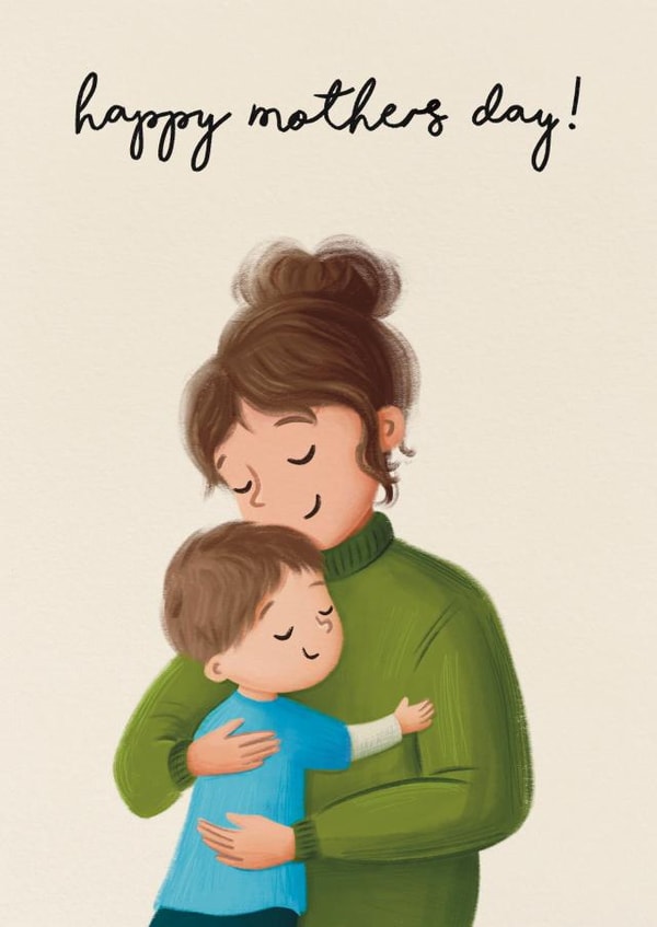 Cute Heartfelt Mother’s Day Card - For Mum - Mum and Son - Hugging created by Sophie Kent Illustration