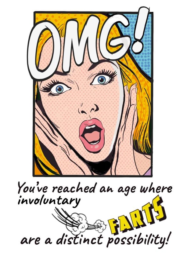 Funny, cheeky Lichtenstein-style pop-art birthday card created by June Malone